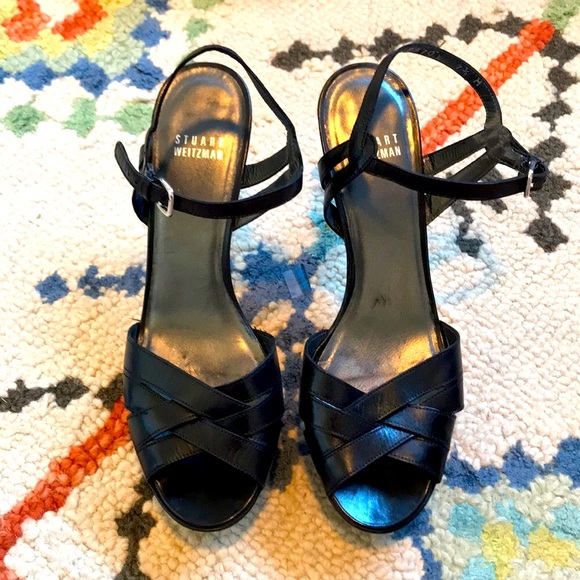 Stuart Weitzman Black Platform Sandals Sz 7.5 - Picture 2 of 3